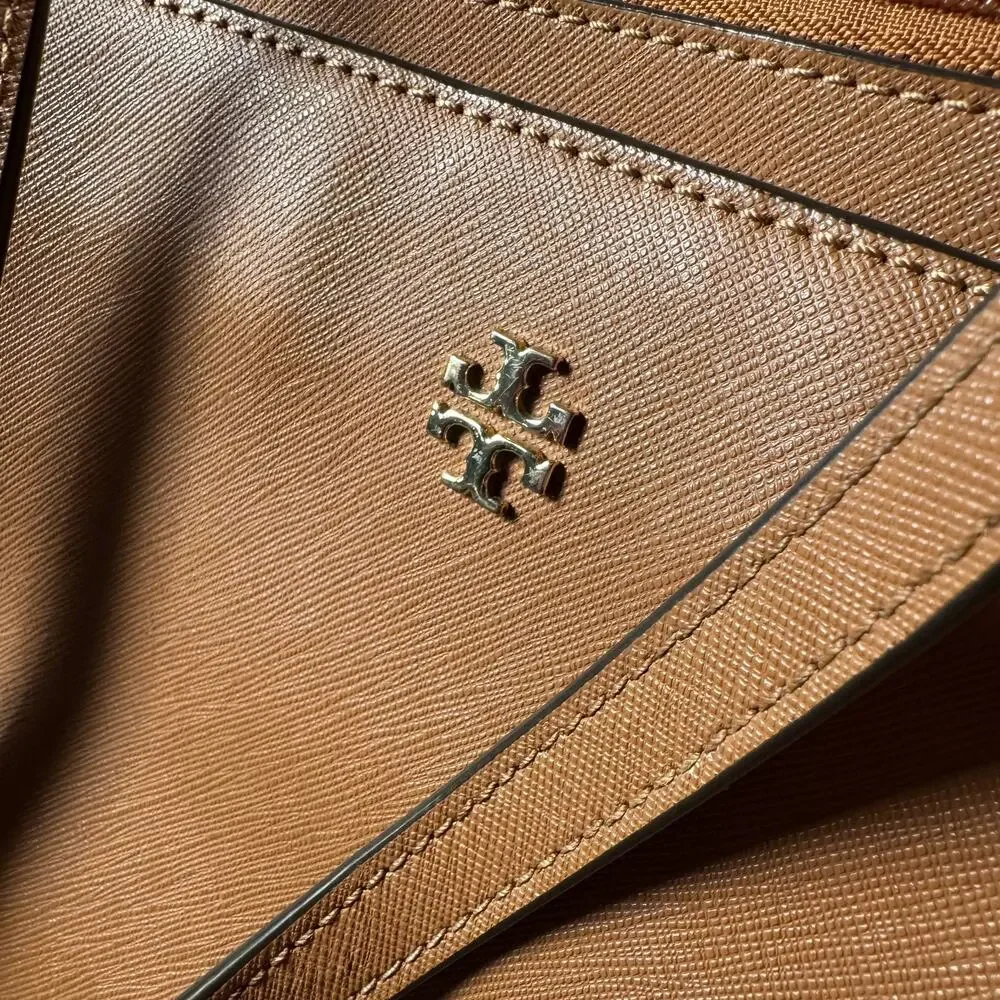Tory Burch Large York Gold Buckle Saffiano Tan Cognac Leather Tote Bag READ